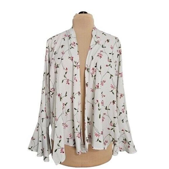 New Tempted Los Angeles Womens XL Cardigan Floral Long Bell Sleeve Kimono - Picture 1 of 14